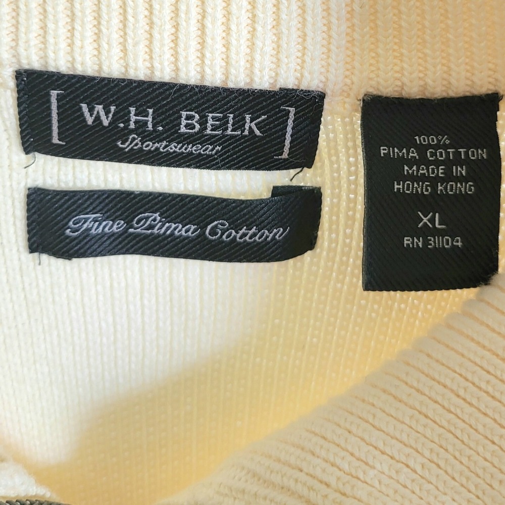 W.H. Belk Sportswear Men's Preppy Ivory 1/4 Zip Long Sleeve Pima Sweater XL Vtg - Picture 3 of 4
